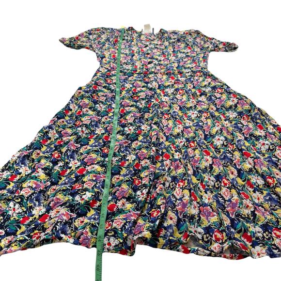 Vintage 80s Rayon Floral Midi Dress Size 9/10 Pockets Buttons CAROLE ANDERSON - Picture 10 of 10